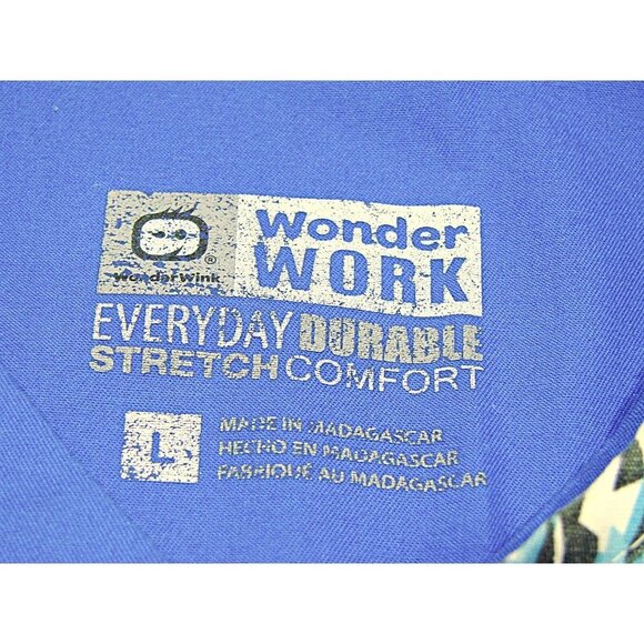 Lot 3 Scrub Tops V-Neck Wonderwink Expo Blue Black Multicolor Pockets Size Large - Picture 3 of 8